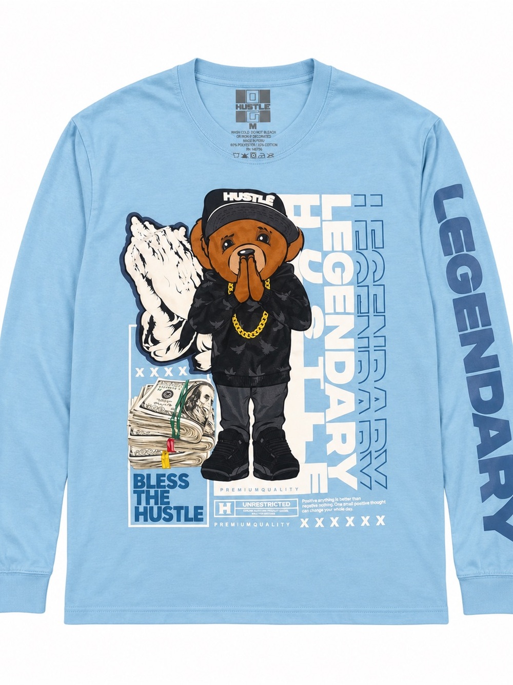 Hustler Hollywood Light Blue 'Legendary' Graphic Dog Long-Sleeve Tee